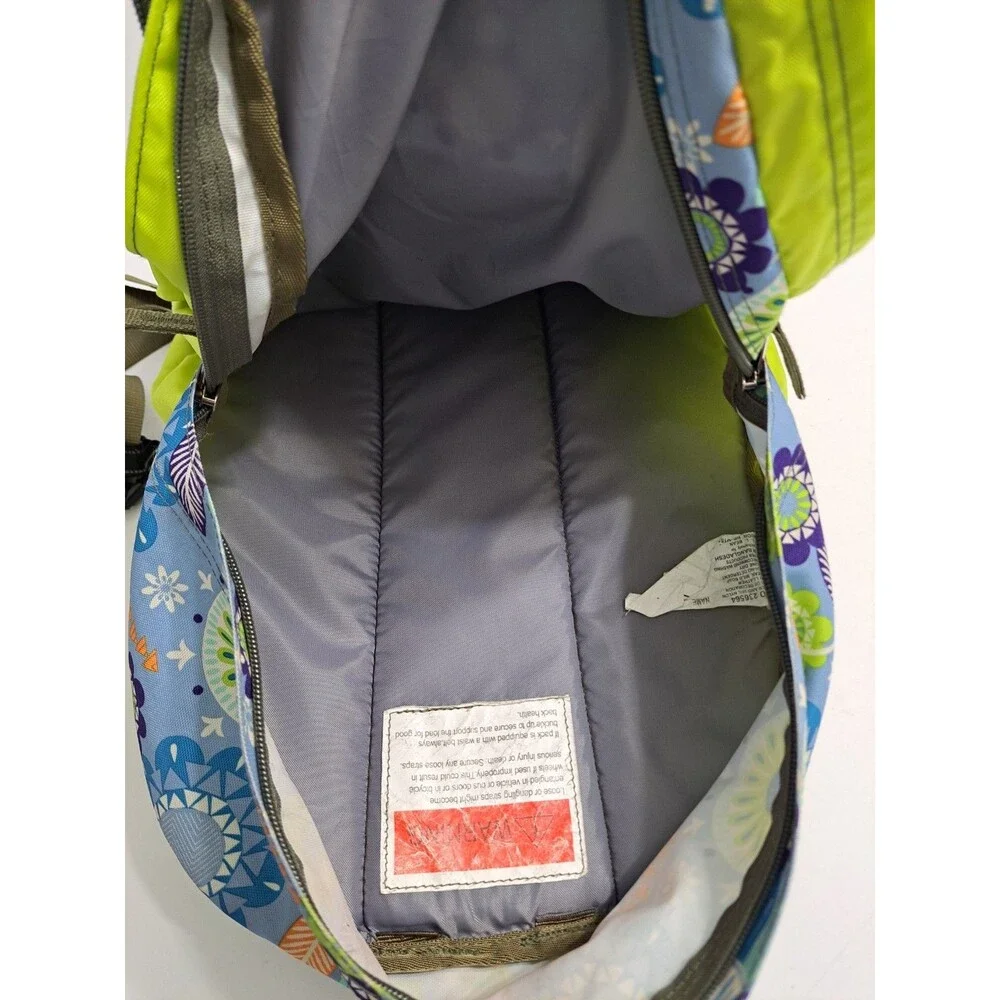 LL Bean Deluxe Backpack School Camp Blue Green Floral Hawaiian Geometric